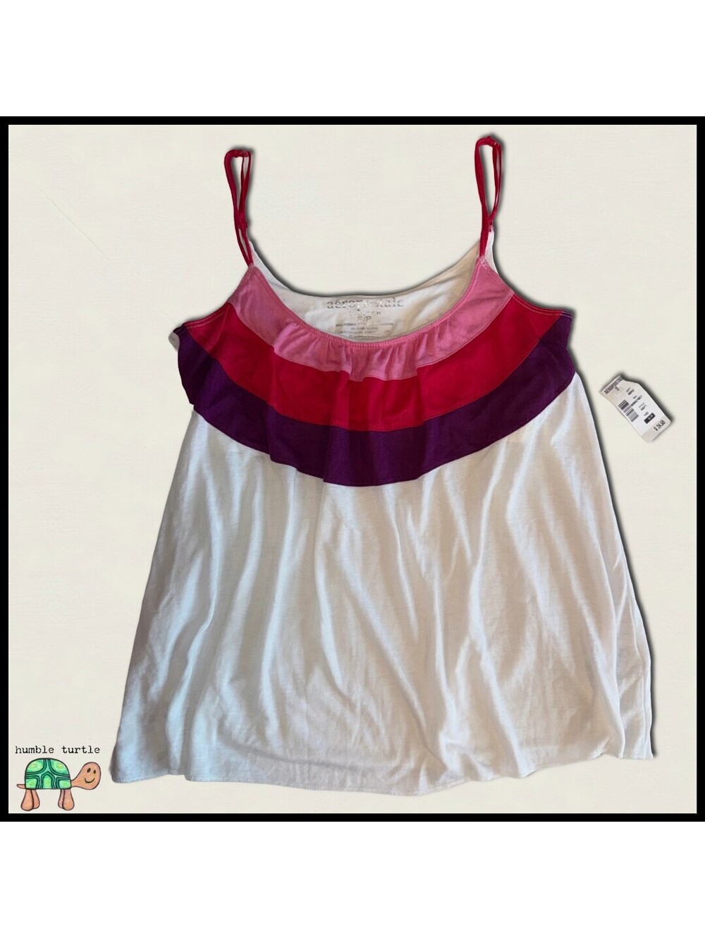 Aeropostale Stretch White Tank Top with Colorful Ruffle Detail Size S/P | NWT